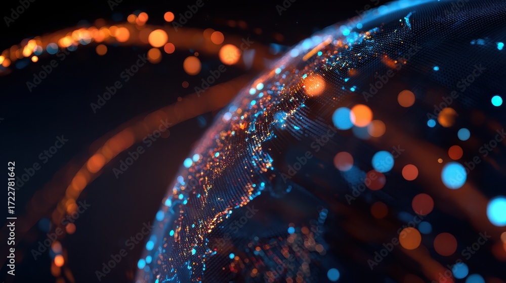 Poster abstract representation of a digital world illuminated by colorful particles, showcasing the connect