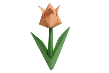 Origami paper tulip flower on transparent background