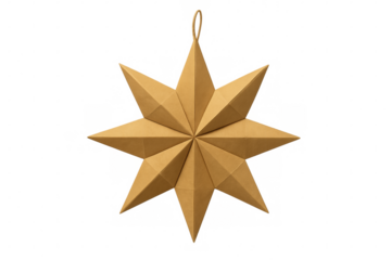 Gold paper christmas star ornament transparent background