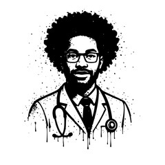 African American Doctor Portrait in Black and White