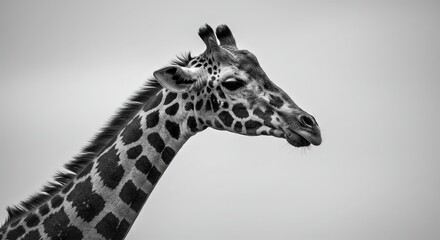 Obraz premium Majestic giraffe head profile captured in striking black and white detail