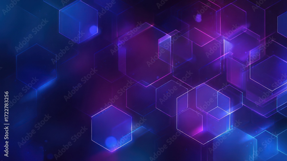 Wall mural abstract background with blue and pink translucent hexagons floating with soft light