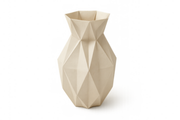 Beige paper origami vase with geometric design