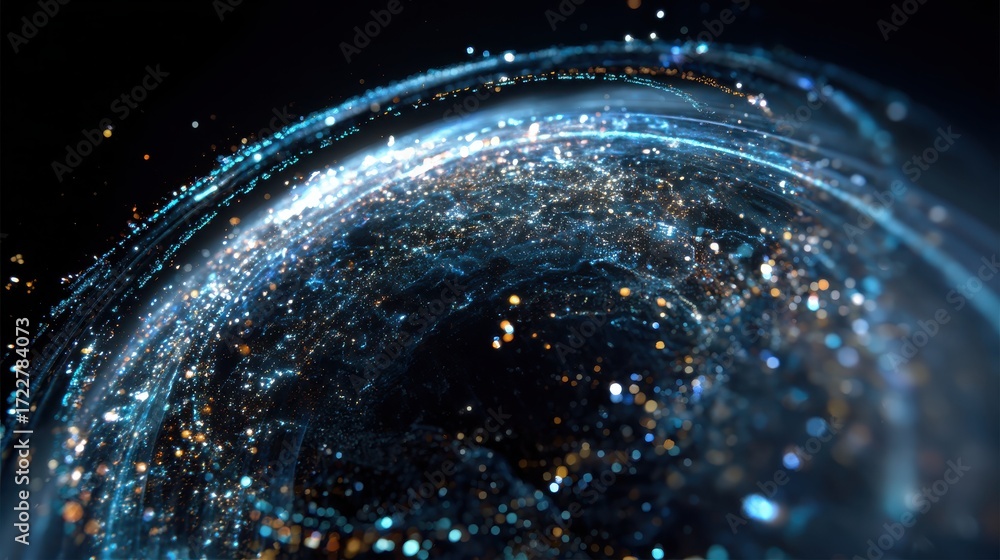 Aufkleber an abstract representation of digital data in motion, showcasing vibrant blue and gold particles swi