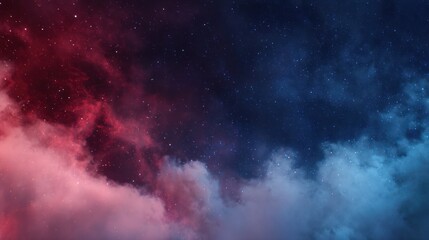 Fototapeta premium Colorful cosmic nebula and starry expanse fading into soft white clouds below