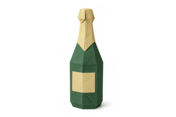 Origami green champagne bottle transparent background