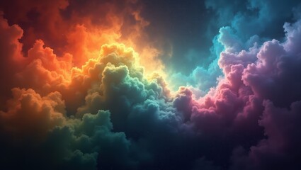 Fototapeta premium Vibrant hues illuminate a dramatic sky filled with billowing clouds, showcasing a dynamic and colorful scene.