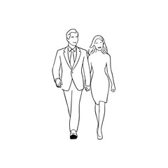 Black and White Vector Illustration of a Couple Man and Woman in Minimalistic Clean Line Art Style