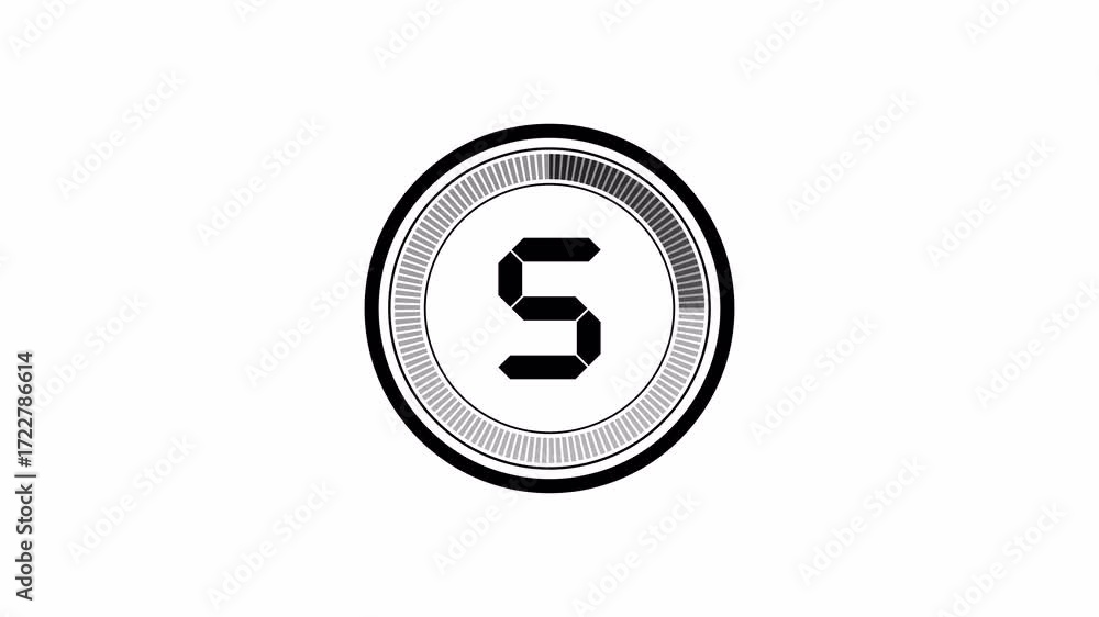Poster circle countdown timer 5 seconds animation, creative circular digital countdown sequence from 5 to 0