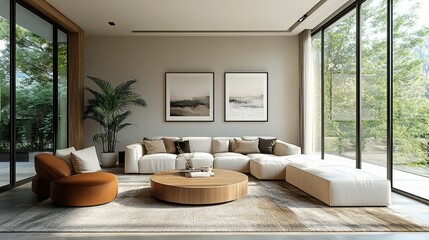 Fototapeta premium Modern Living Room Interior with Clean Design, Cozy Atmosphere, and Contemporary Furniture 