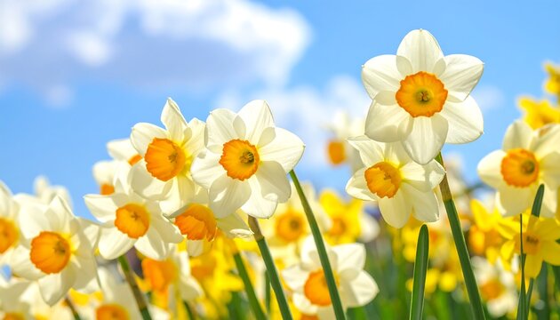 Sunny day, field of white and yellow flowers - Powered by Adobe