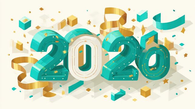 Teal And White 2026 New Year Design With Confetti
