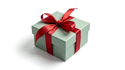 Festive Gift Box with Red and Green Ribbon on Neutral Background
