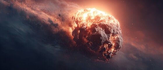 A stunning visual of a celestial body hurtling through space, illuminated by fiery details, capturing the essence of cosmic phenomena.
