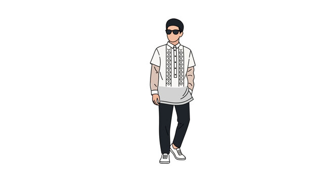 Illustration of a Man Wearing a Barong Tagalog Outfit A Detailed Vector Depiction Showcasing Filipino Culture, Fashion, and Tradition for Various Design Projects