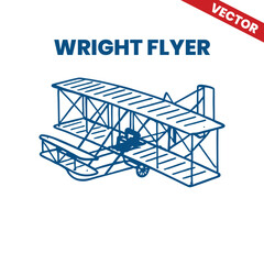 Retro biplane drawing inspired by early 20th century flight Wright Flyer Kitty Hawk Airplane © Aryanto