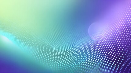 Abstract flowing wave of light teal and purple dots on a blurred pastel background, creating a dreamy, ethereal effect