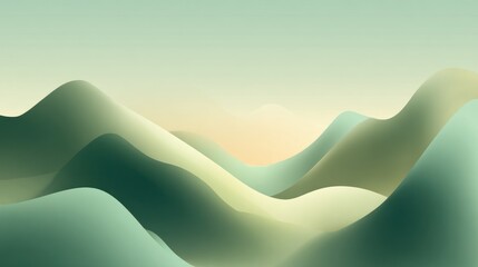 Abstract green hills cascade into distance under soft light, creating calm scene