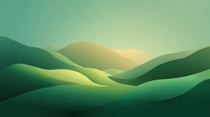 Serene landscape of rolling green hills bathed in soft, warm light, creating a tranquil and peaceful atmosphere