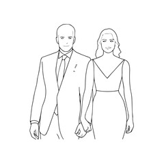 Black and White Vector Illustration of a Couple Man and Woman in Minimalistic Clean Line Art Style