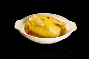 Nourishing Traditional Chicken Soup with Goji Berries in White Bowl - Nutritious Asian Comfort Food