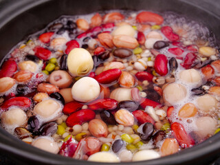 Mixed Beans and Legumes Boiling in Pot - Healthy Cooking Ingredients for Nutritious Meals