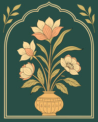 Seamless Mughal floral illustration featuring ornate plant and arch elements, suitable for classic invitations, luxury backgrounds, and traditional ornamental patterns. © Rahim