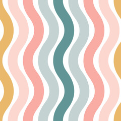 Vector illustration. Colorful groovy stripes with soft pastel colors seamless repeat pattern. Best for nursery wallpaper, upholstery and homedecor.