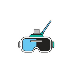 Fototapeta premium FPV goggles icon for immersive drone piloting, a first-person view headset with antenna for quadcopter racing and remote control flight