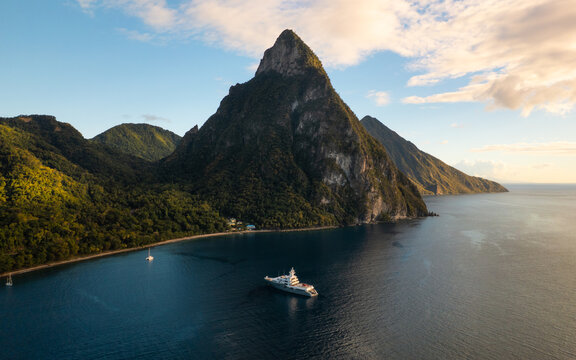 View of iconic Pitons in Saint Lucia