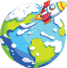 Vsai rocket spaceship launching from earth globe into space