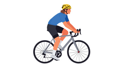 Obraz premium Illustration showcasing a determined cyclist riding a road bike with safety gear on a white background featuring minimalist design principles
