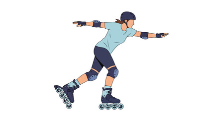 Fototapeta premium Inline skating gracefully: A portrait of an athletic woman demonstrating her rollerblading skills while maintaining balance and control during