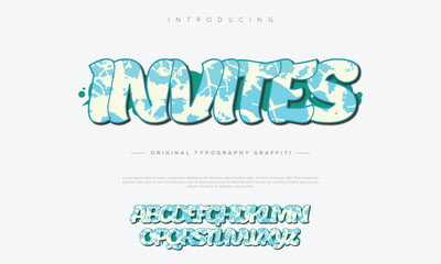 Sky Blue Graffiti Illustration with 3D Text Effect