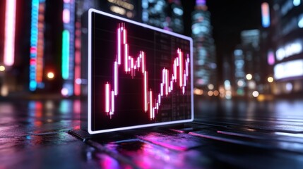 Digital Stock Market Graph Displayed on Urban Night Background