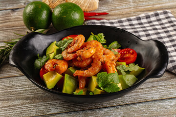 Dietary salad with shrimps and avocado