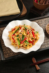 Stir-Fried Tofu Noodles with Vegetables Asian Cuisine Dish Traditional Handmade Food Photography
