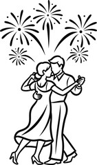 Couple dancing under fireworks celebrating a special romantic occasion on transparent background
