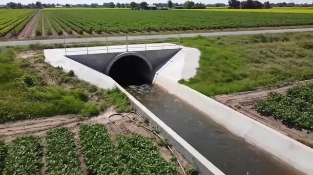 Irrigation channel with concrete culvert