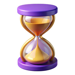 3d purple and gold hourglass timer isolated on transparent background