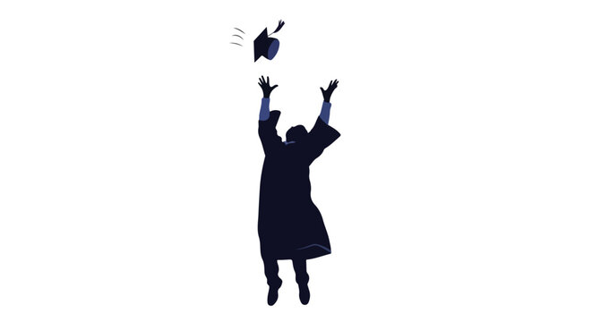 Silhouette of a graduate joyfully tossing their cap into the air symbolizing academic achievement and the successful completion of studies