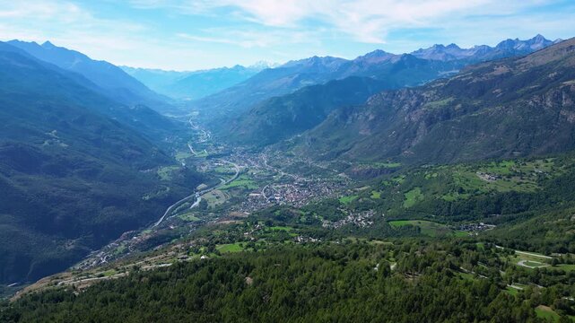 Central Dora Baltea Valley with an aerial view of Saint Vincent