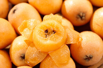 Fresh Loquat Fruits from Panzhihua China Showing Five Star Pattern Cross Section