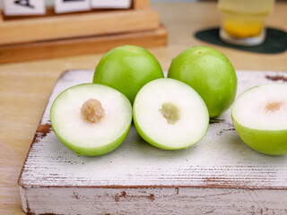 Fresh Taiwan Jujubes Guifei Variety on Wooden Board - Asian Tropical Fruit Display