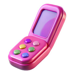 3d pink flip phone with colorful buttons isolated on transparent background