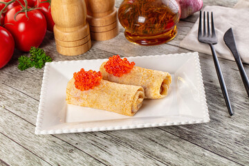 Gourmet Panccakes with red caviar