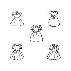 Elegant Minimalist Dress Line Art of Puffed Sleeves and Bow