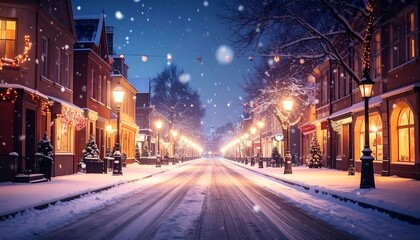 Snowy Christmas street at night (1)
