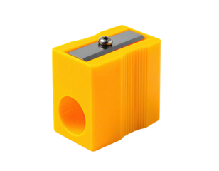 Bright yellow plastic pencil sharpener with metal blade