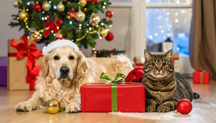 Plakat Christmas pets near tree